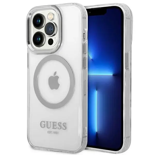 Guess GUHMP14XHTRMS iPhone 14 Pro Max 6,7" srebrny|silver hard case Metal Outline Magsafe