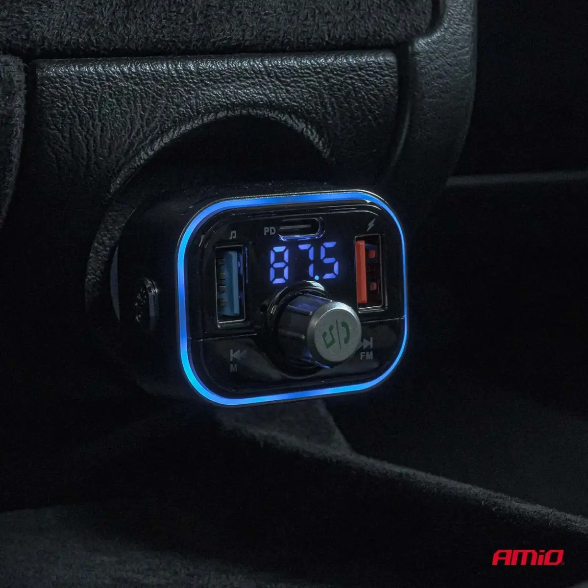 Car FM Transmitter 1×USB-C microSD 12V 24V AMIO-04652