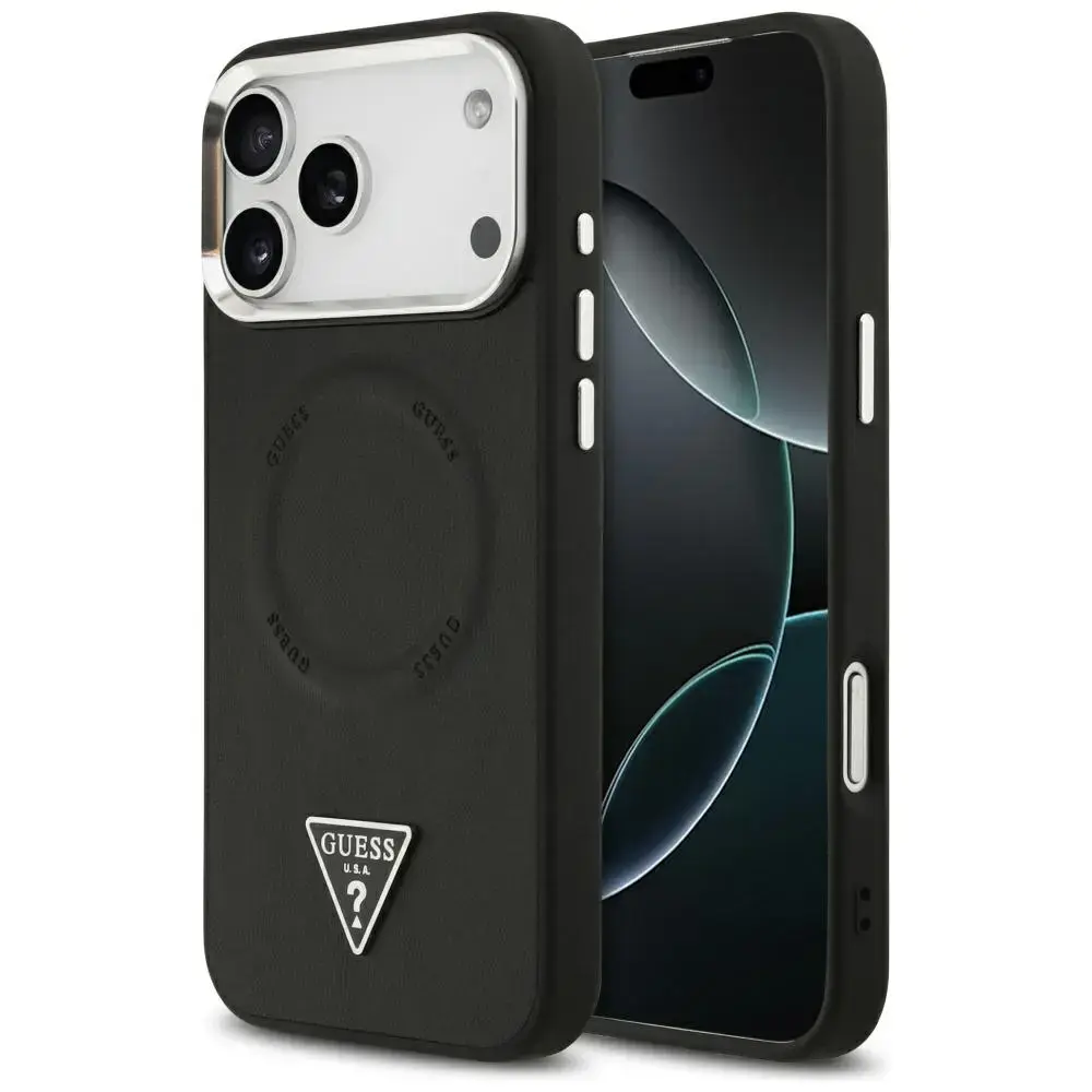 Guess PU Leather Triangle Logo MagSafe Case for iPhone 17 Pro Black