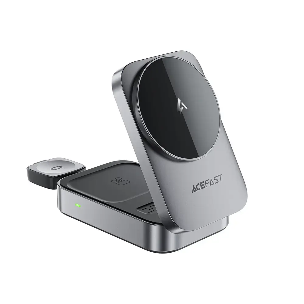 Acefast E22 3-in-1 bezvadu lādētājs | Qi | Saderīgs ar MagSafe | 15W | pelēks