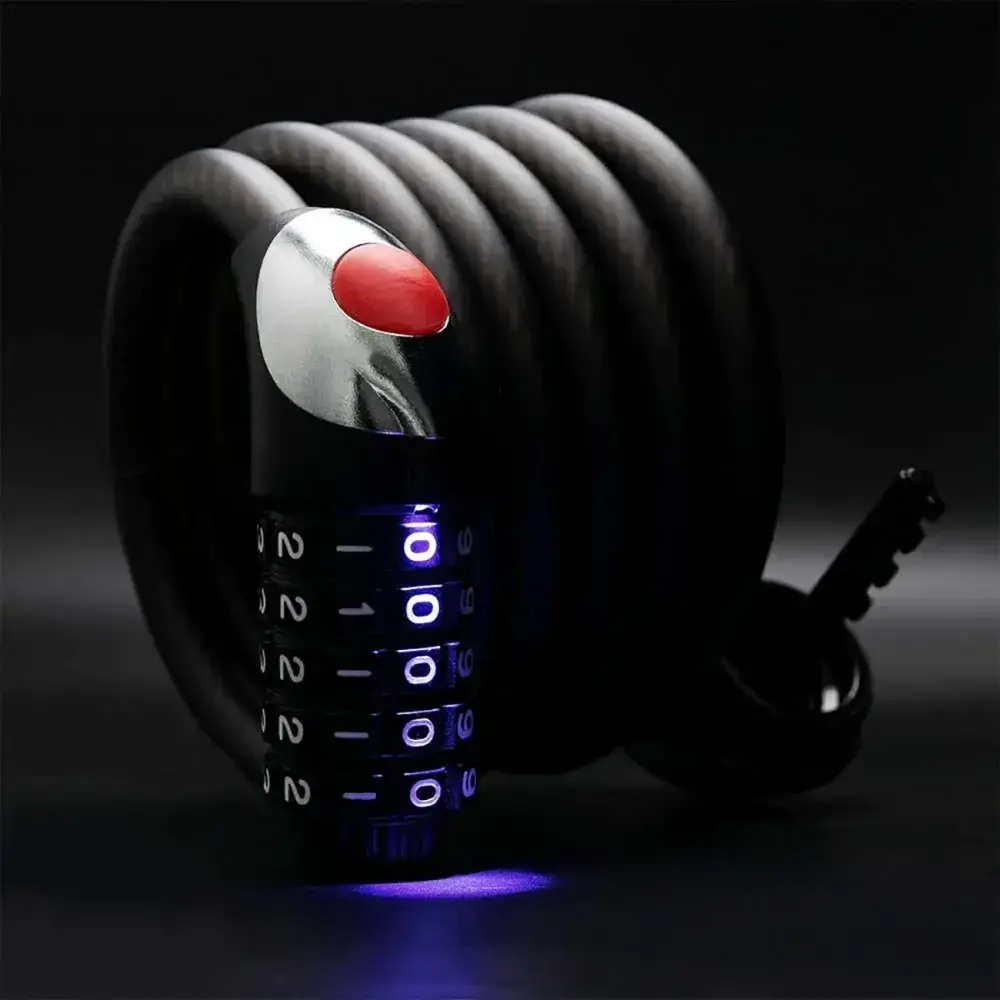 Zapięcie rowerowe Rockbros RKS531 – linka stalowa, szyfr 5-cyfrowy + LED, 180 cm