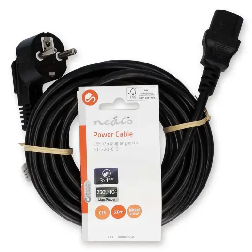 Nedis CEGL10000BK50 elektrības kabelis Melns 5 m CEE7|7 C13