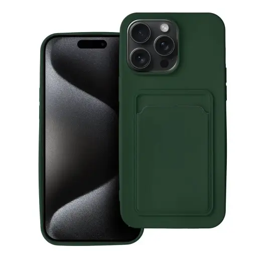 Card knyginio tipo telefono dėklas iPhone 15 Pro Max žalias