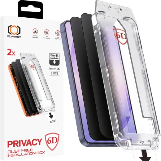 Tel Protect Dust-Free Easy Fit Privacy Full Glue 6D Tempered Glass for Samsung Galaxy S26 Ultra black (with fingerprint unlock) - 2 pieces