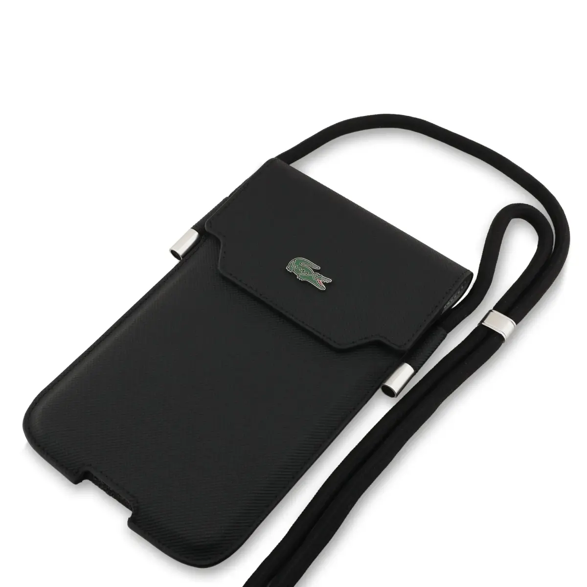 Lacoste PVC Iconic Petit Pique Metal Logo Phone Pouch XL Black