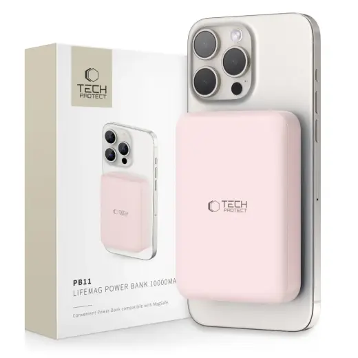 Tech-Protect LifeMag PB11 ārējais akumulators (powerbank) | 10000 mAh | 15W | USB-C, MagSafe | rozā
