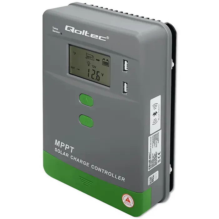 Qoltec Solar Charge Controller MPPT with Temperature Sensor 30A | 12V / 24V | LCD | 2 x USB | Bluetooth | APP | GEL | LiFePO4