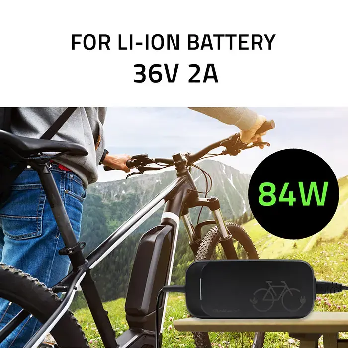 Qoltec 50334 ātrais lādētājs e-velosipēdam, elektriskajam skrejritenim XIAOMI 36V | 42V | 2A | 8.0*8.0mm | ūdensizturīgs + strāvas kabelis