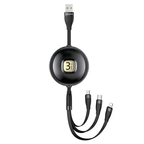 USAMS U69 SJ508USB01 3-in-1 datu pārraides un uzlādes vads | USB-A uz Lightning, Micro USB, USB-C | 1m | melns