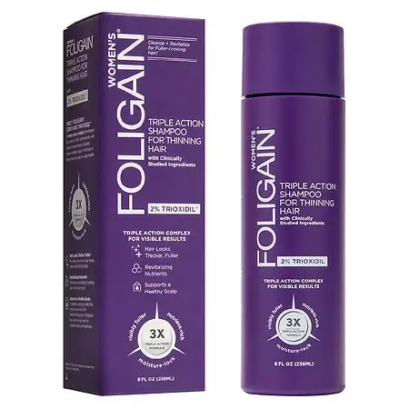 Foligain Triple Action Shampoo for Thinning Hair for Women with 2% Trioxidil® (8 Fl Oz) 236ml