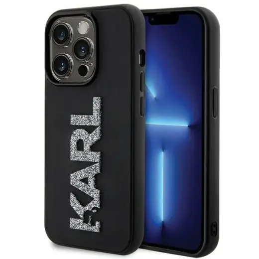 Original Pouch KARL LAGERFELD hardcase 3D Rubber Glitter Logo KLHCP15L3DMBKCK for Iphone 15 Pro Black
