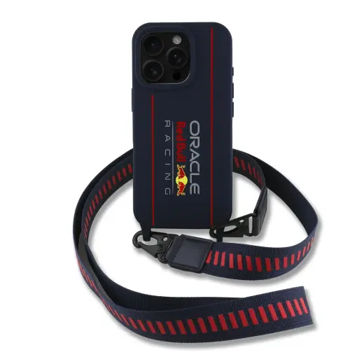 Red Bull Silikona vertikālais logotips telefona maciņš priekš iPhone 16 Pro tumši zils ar MagSafe atbalstu