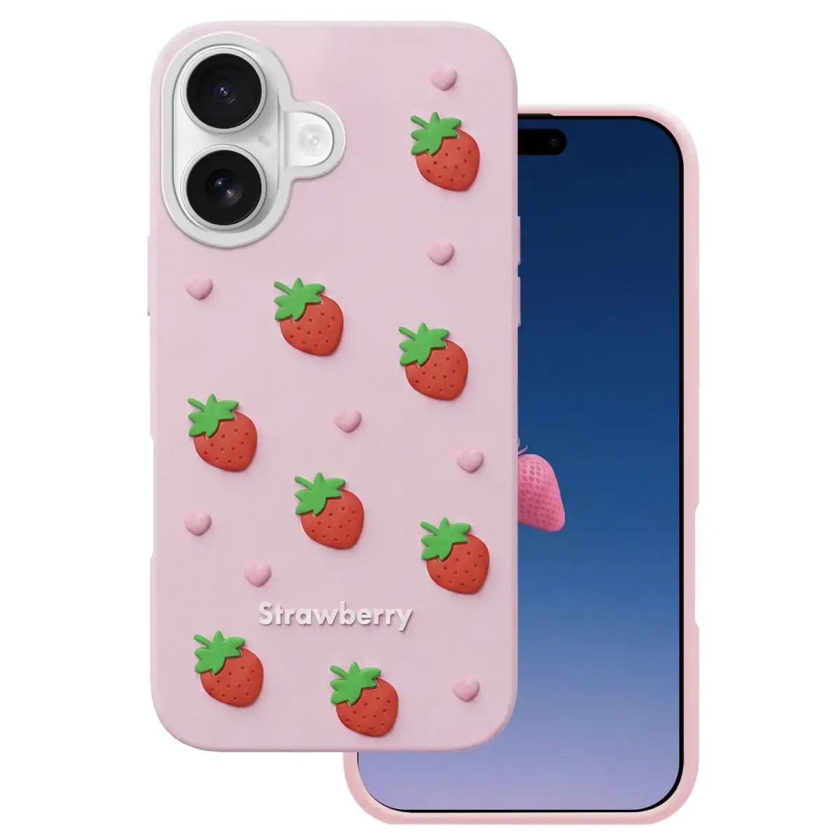 Strawberry maciņš telefonam iPhone 16 rozā