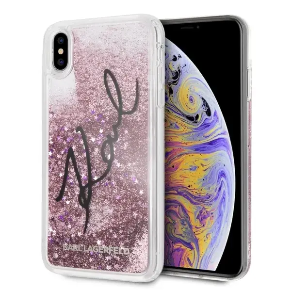 Karl Lagerfeld KLHCI65TRKSIGPI iPhone Xs Max różowy|pink hard case Signature Liquid Glitter Stars