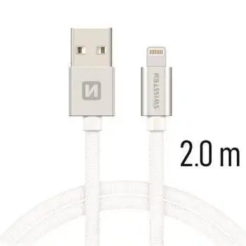Swissten Textile Fast Charge 3A Lightning (MD818ZM|A) Datu un Uzlādes Kabelis 2m Sudraba