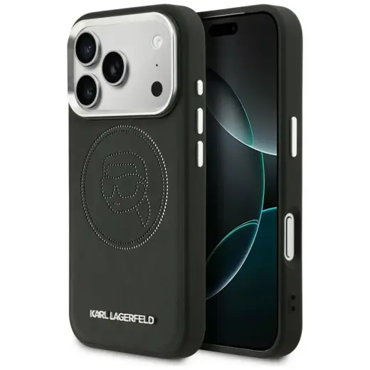 Karl Lagerfeld K Head Point Logo maciņš ar MagSafe atbalstu telefonam iPhone 17 Pro Max melns