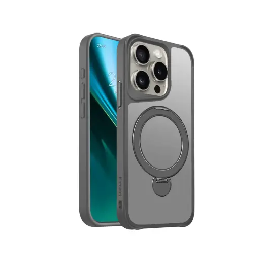 Etteri Matt Mag Ring maciņš ar statīvu un MagSafe atbalstu telefonam iPhone 15 Pro pelēks