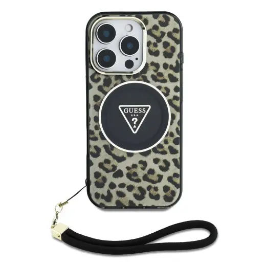 Etui Guess HC IML Leopard Triangle Cord   Strap do iPhone 16 Pro MagSafe brązowy