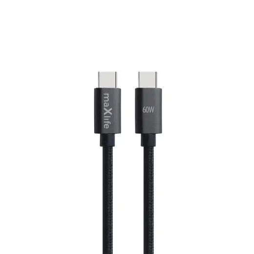 Maxlife MXUC-12 datu pārraides un uzlādes vads | USB-C uz USB-C | 60W | 2m | melns