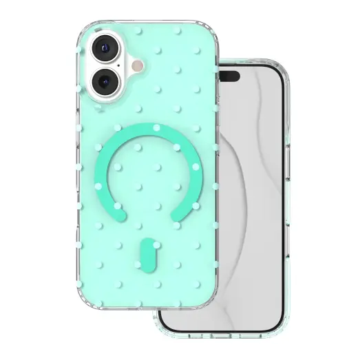 Bubble Dots Mag telefoni ümbris MagSafe toega iPhone 17 roheline
