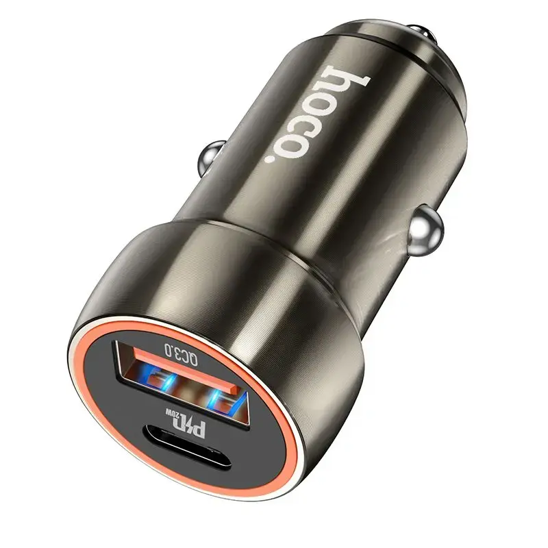 HOCO Z46A auto lādētājs | 20W | PD, QC | USB-C, USB-A | pelēks