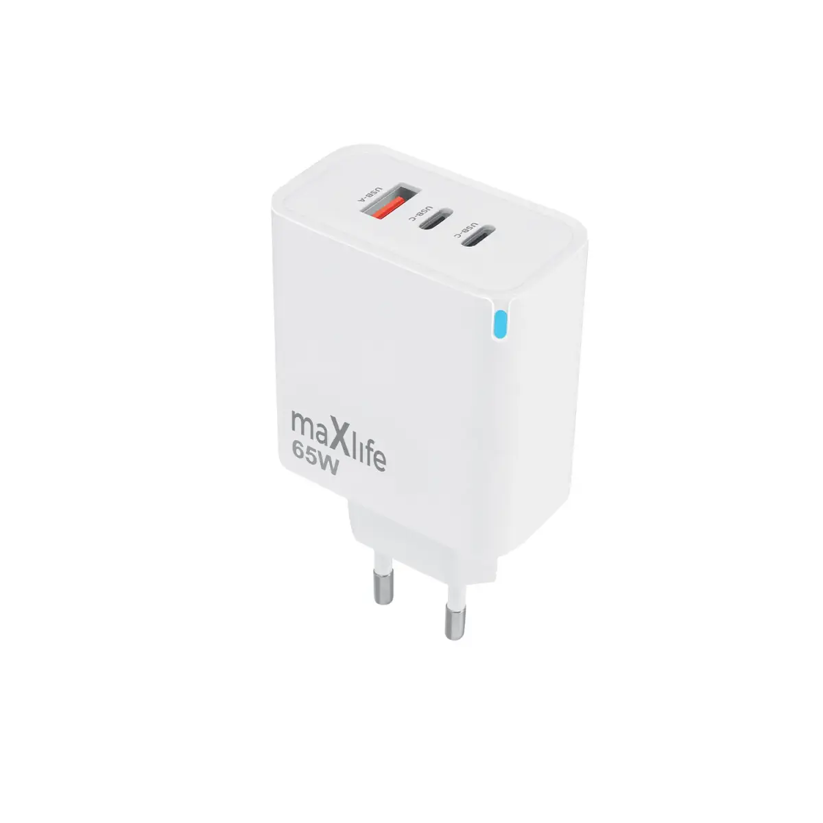 Maxlife MXTC-09-65ACC tīkla lādētājs | 65W | PD, QC, GaN | USB-C, USB-A | balts