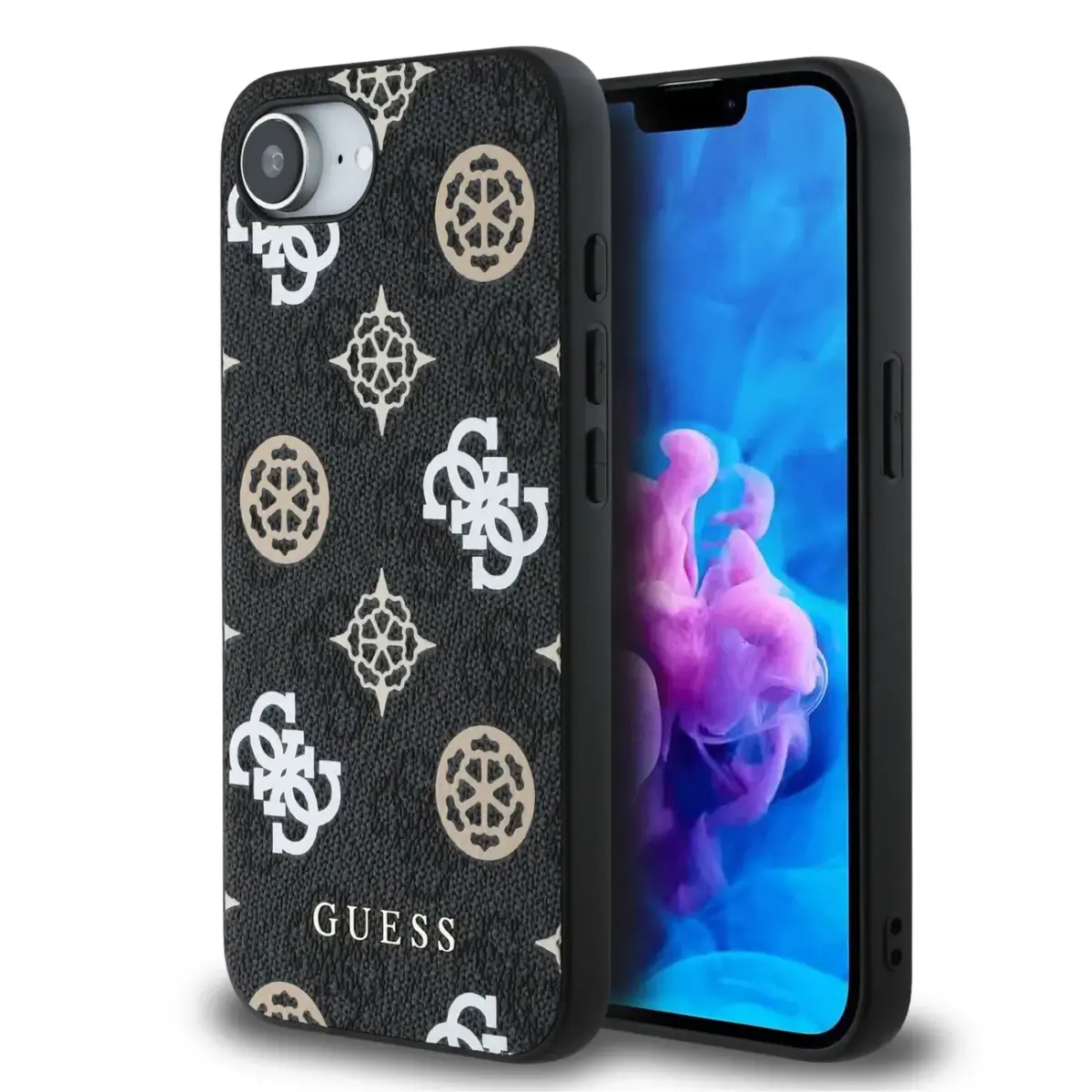 Guess PU 4G Peony telefona maciņš iPhone 16e melns