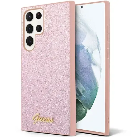Guess GUHCS23LHGGSHP S23 Ultra S918 różowy|pink hard case Glitter Script