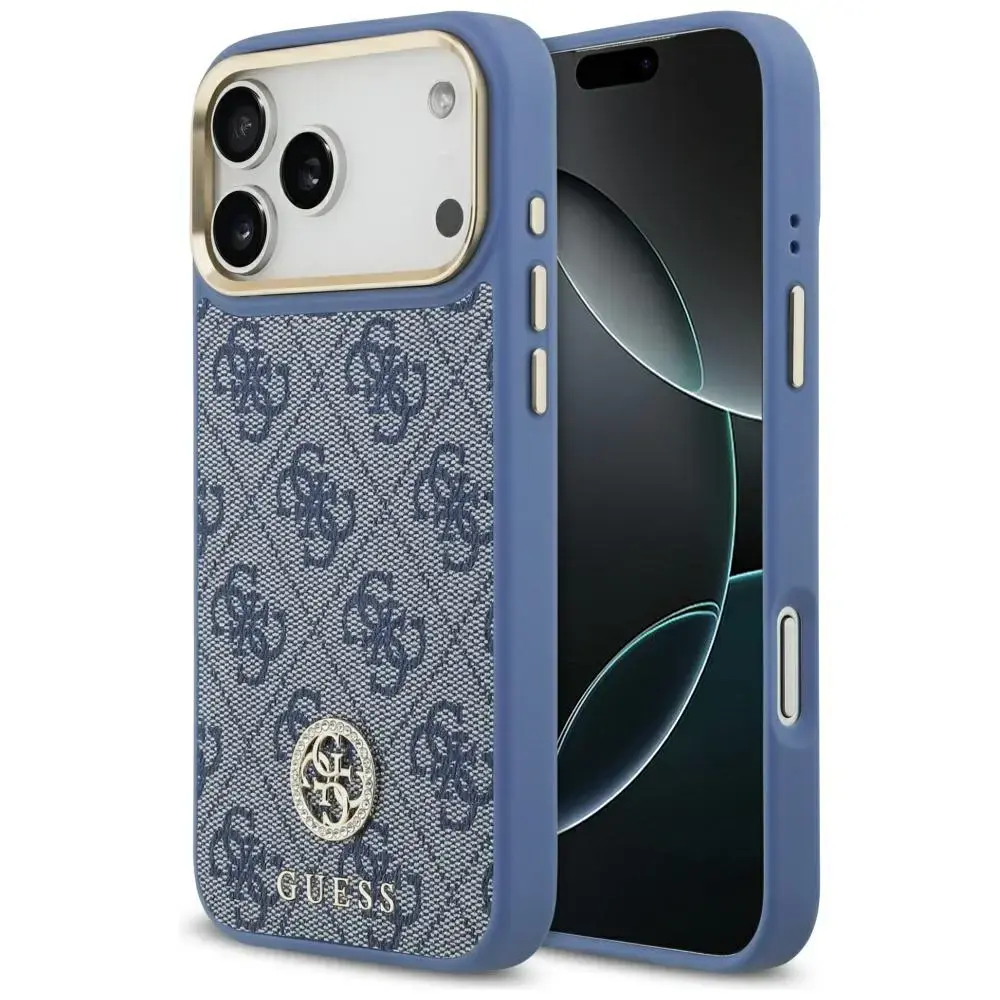 Case Guess 4G Strass Logo MagSafe for iPhone 17 Pro Max blue