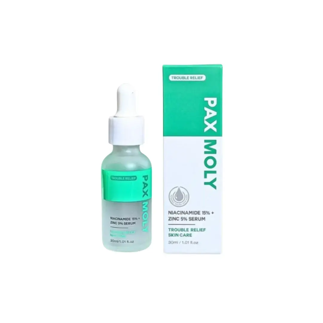 PaxMoly, Trouble Relief, Niacinamide 15% + Zinc 5%, Brightening & Purifying, Day & Night, Serum, For Face, 30 ml