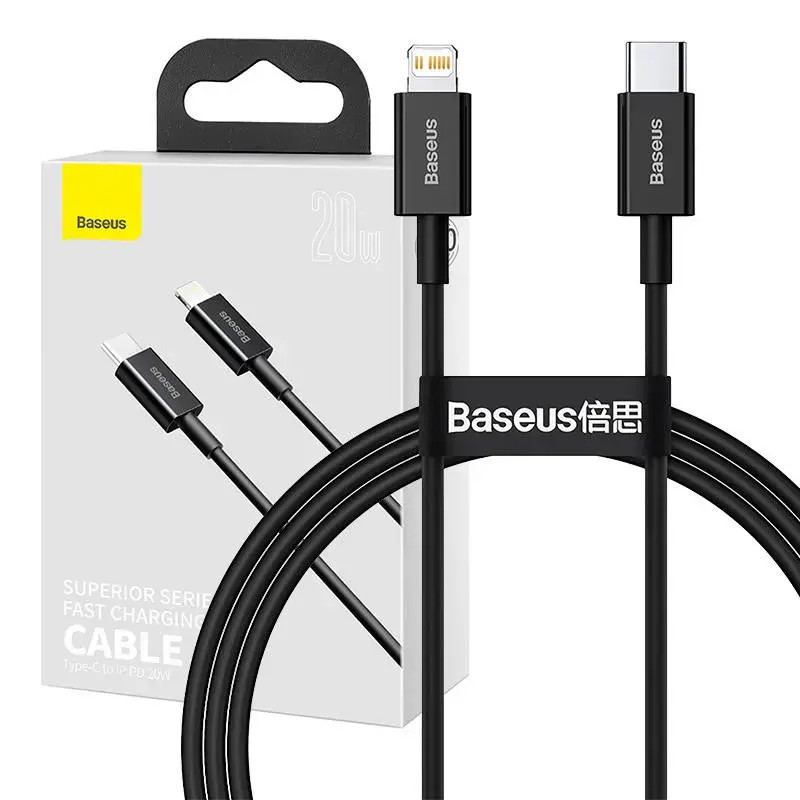Baseus Superior Series datu pārraides un uzlādes vads | USB-C uz Lightning | 20W | 1m | melns