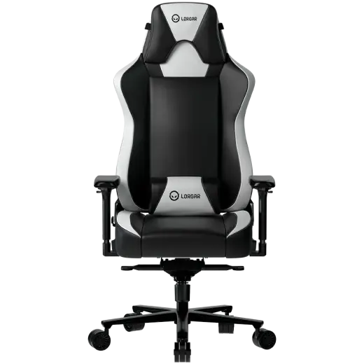 LORGAR Base 311, Gaming chair, PU eco-leather, 1.8 mm metal frame, multiblock mechanism, 4D armrests, 5 Star aluminium base, Class-4 gas lift, 75mm PU casters, Black + white