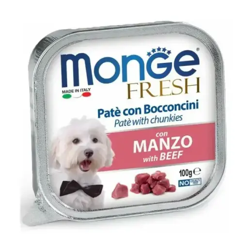 Monge Dog Fresh Pate and Chunkies with Beef 100 g — complete wet food for dogs with beef, pâté with meat chunks