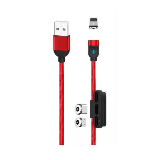 XO cable magnetic NB128 3in1 USB - Lightning + USB-C + microUSB 1,0 m 2,4A red