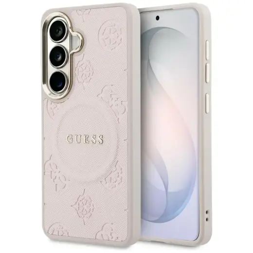 Guess Saffiano Peony Embossed чехол и с подставкой для телефона Samsung Galaxy S26+ (S947) розовый