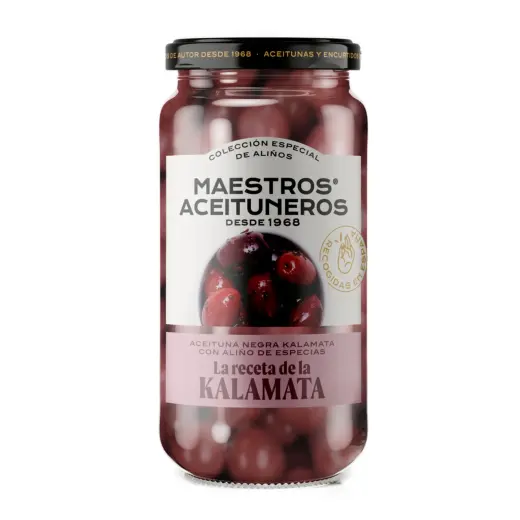 Red olives Kalamata with pits MAESTROS ACEITUNEROS, 345g/190g