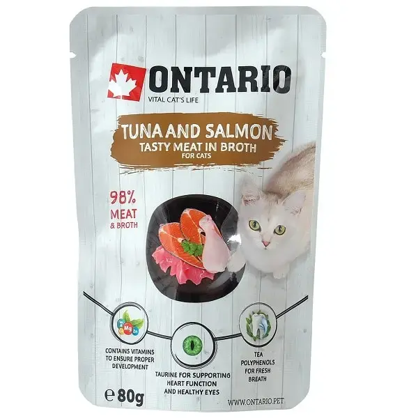 Canned cat food - Ontario Pouch Tuna and Salmon in Broth, 80 g