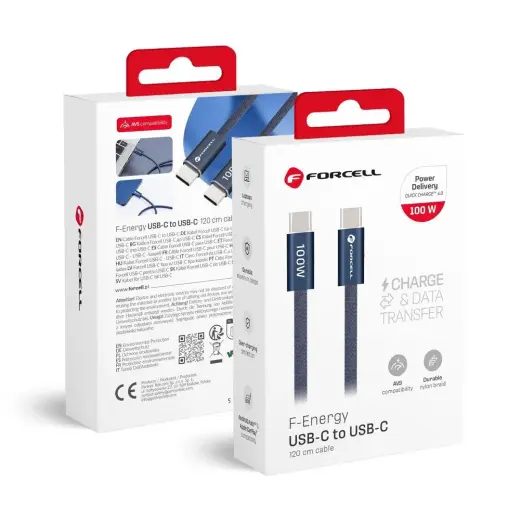 Forcell F-Energy ACYH23 data transfer and charging cable | USB-C to USB-C | QC 4.0, PD | 100W | 1.2m | blue