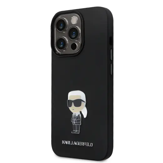 Karl Lagerfeld Liquid Silicone Metal Ikonik чехол для телефона iPhone 15 Pro чёрный