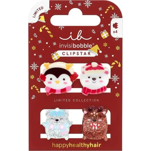 Invisibobble, Mollette + Clip per Capelli, Haarklemme Clipstar Kids Cozy Snowy Friends (4pz.)