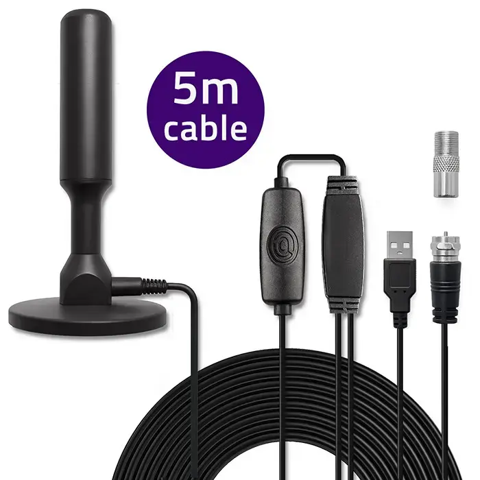 Qoltec Indoor DVB-T2 TV antenna with signal amplifier and magnetic base | 4K | 28dBi | 5m