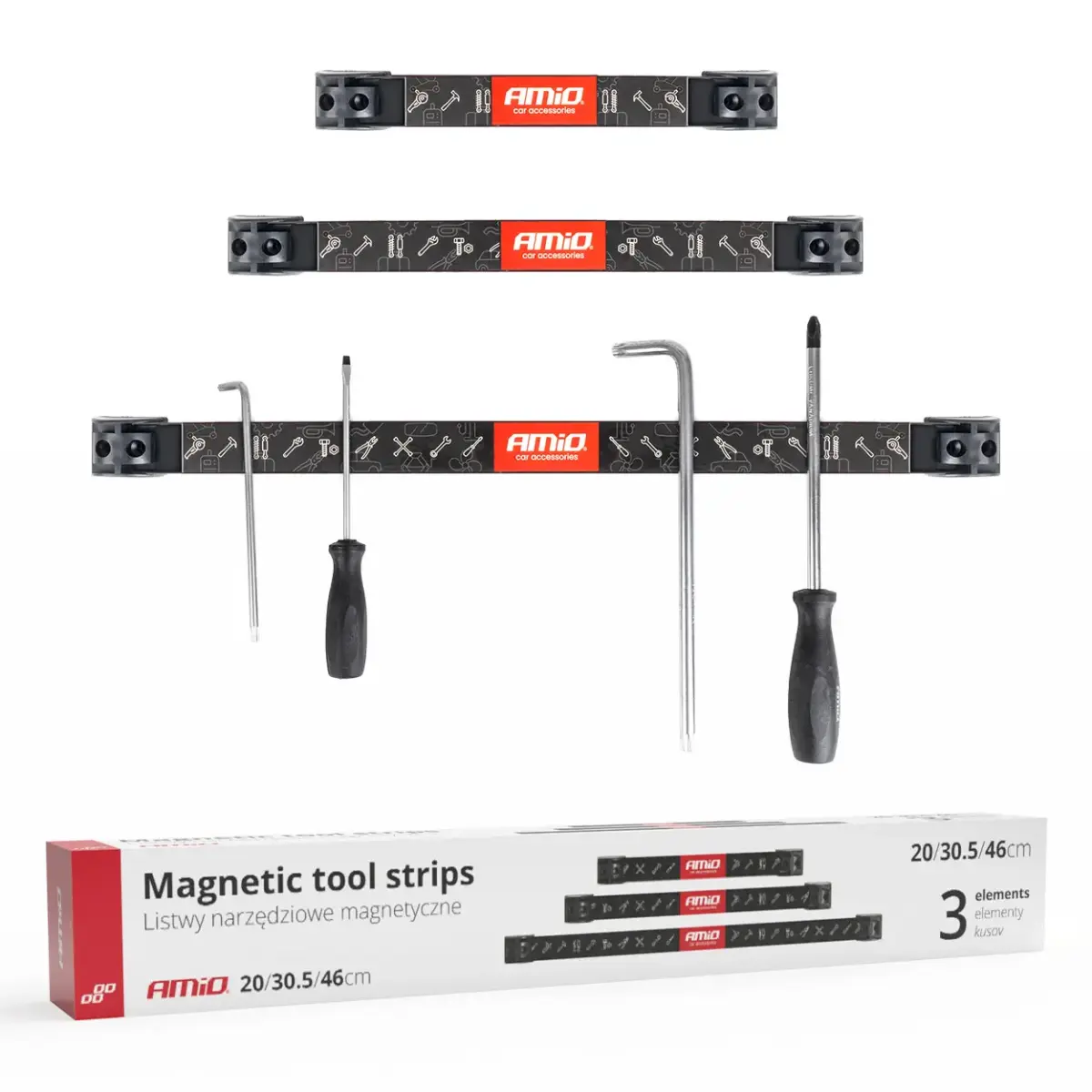 Magnetic Strips Tool Holders Set 1x20cm 1x30,5cm 1x46cm AMIO-04263