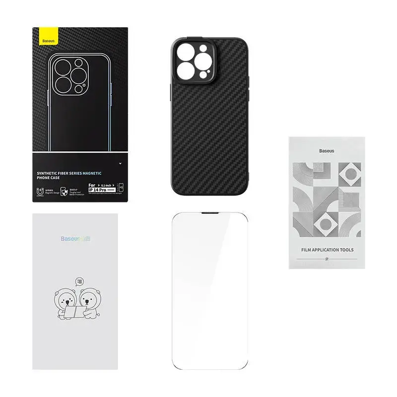 Baseus Synthetic Fiber aizsargstikls telefonam iPhone 14 Pro melns ar tīrīšanas komplektu