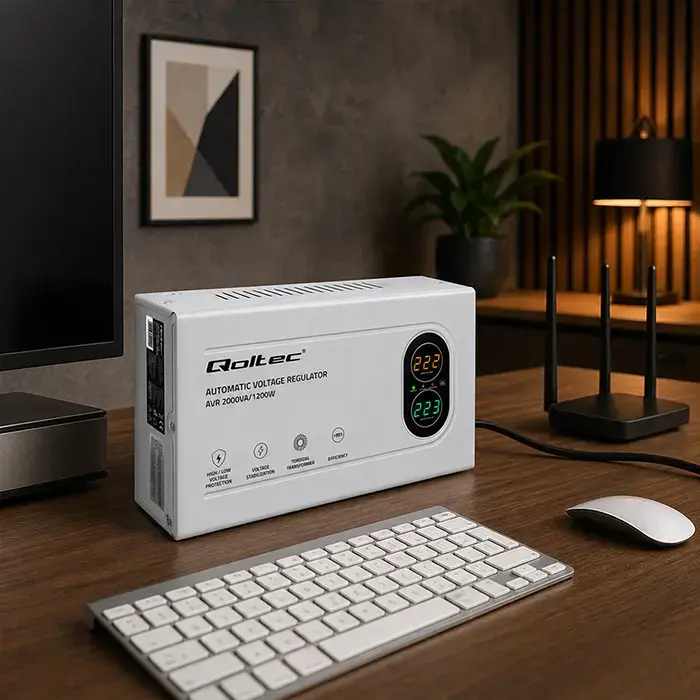 Qoltec Automatic Voltage Stabilizer AVR 2000VA | 1200W | Compact | Toroidal transformer