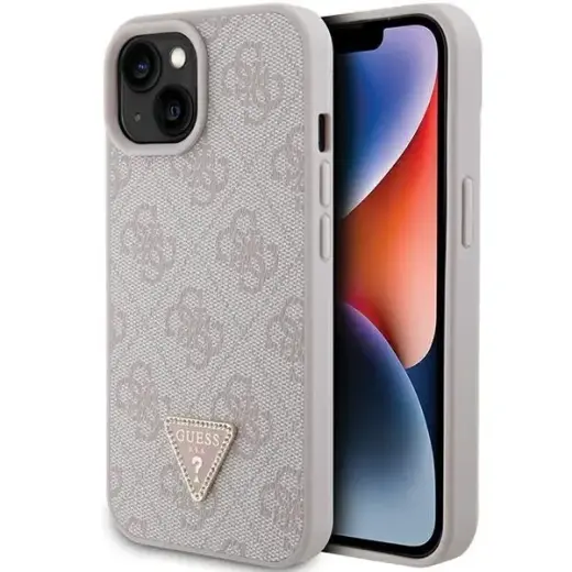 Guess Leather 4G Triangle Strass phone case for iPhone 15 pink