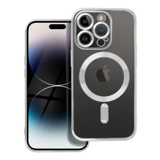 Electro Mag telefono dėklas su MagSafe palaikymu iPhone 14 Pro sidabrinis