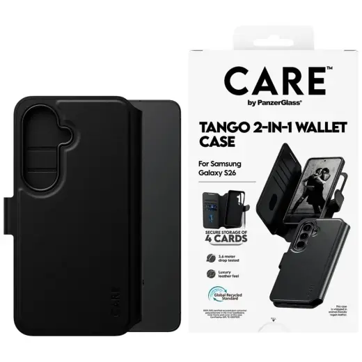CARE by PanzerGlass Tango 2-in-1 raamatutüüpi telefoni ümbris Samsung Galaxy S26 (S942) must