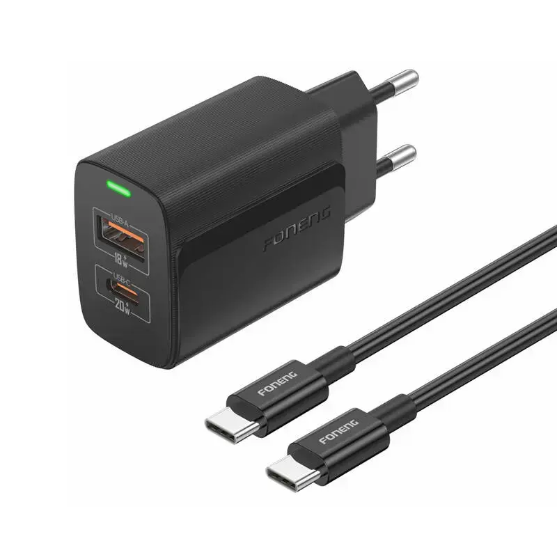 Foneng EU66 travel charger | 20W | PD, QC | USB-C | with USB-C cable | black