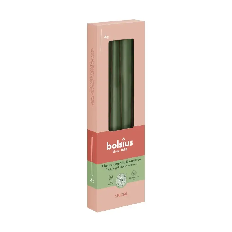 Table candles 4pcs. in a box 245/24mm metallic green