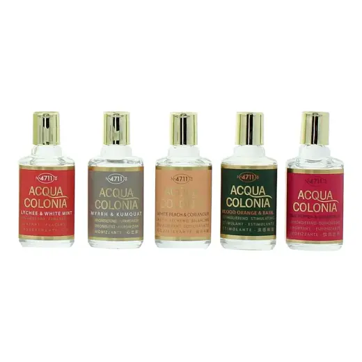 Set 4711: Acqua Colonia Lychee & White Mint, Eau De Cologne, Unisex, 8 ml + Acqua Colonia Myrrh & Kumquat, Eau De Cologne, Unisex, 8 ml + Acqua Colonia White Peach & Coriander, Eau De Cologne, Unisex, 8 ml + Acqua Colonia Blood Orange & Basil, Eau De Cologne, Unisex, 8 ml + Acqua Colonia Pink Pepper & Grapefruit, Eau De Cologne, Unisex, 8 ml
